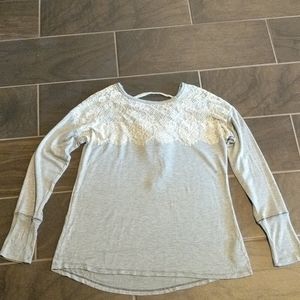 Women's long sleeve lace and gray top